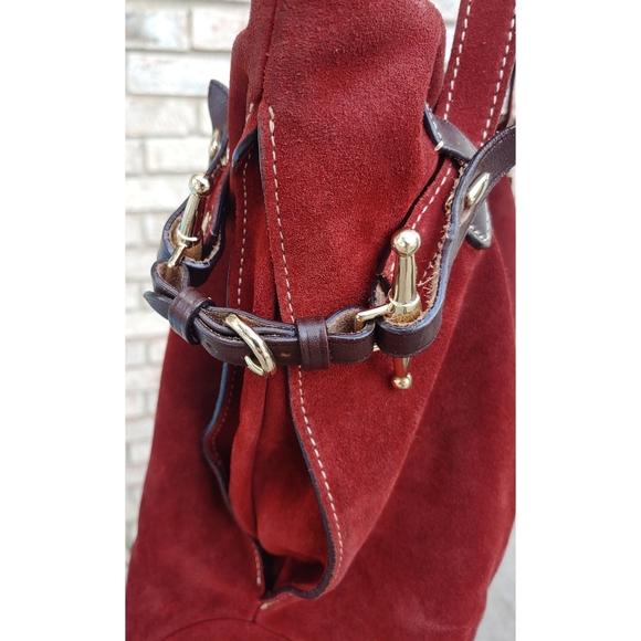 ⭐High Quality⭐Vintage Dooney & Bourke Italian Handmade Burgundy Suede Hobo Bag - Picture 5 of 10